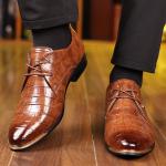 Men's Pointed Toe Crocodile-Patterned Dress Shoes