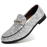 Men's Glitter Tuxedo Loafers with Gold Buckle