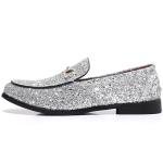 Men's Glitter Tuxedo Loafers with Gold Buckle
