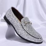 Men's Glitter Tuxedo Loafers with Gold Buckle