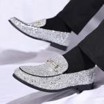 Men's Glitter Tuxedo Loafers with Gold Buckle