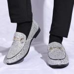 Men's Glitter Tuxedo Loafers with Gold Buckle