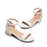 Girls' White Bow Ankle Strap Wedding Sandals