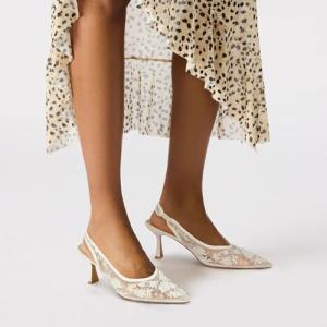 White Lace Slingback Kitten Heels for Brides
