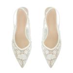 White Lace Slingback Kitten Heels for Brides