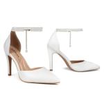 White Pointed Toe Ankle Strap Heels for Weddings