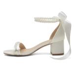 Pearl Open Toe Block Heel Wedding Sandals