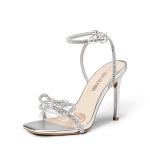Silver Double Bowknots Crystal Slingback Heels