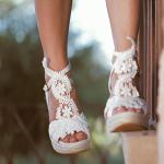 White Wedge Open Toe Ankle Strap Wedding Sandals