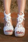 White Wedge Open Toe Ankle Strap Wedding Sandals