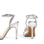 Silver Double Bowknots Crystal Slingback Heels
