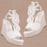 White Wedge Open Toe Ankle Strap Wedding Sandals