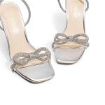 Silver Double Bowknots Crystal Slingback Heels