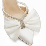 Beige Satin Rhinestone Backless Wedding Heels