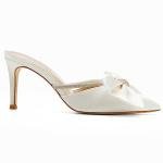 Beige Satin Rhinestone Backless Wedding Heels