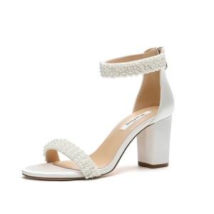 Ivory Pearl Block Heel Wedding Sandals for Brides