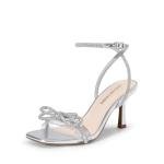 Double Bowknot Heels with Ankle Strap - Silver