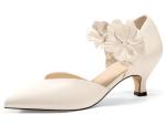 Women’s Creamy-White Low Kitten Heels for Weddings