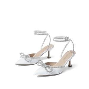 Rhinestone Bow Ankle Strap Wedding Heels