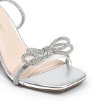Double Bowknot Heels with Ankle Strap - Silver