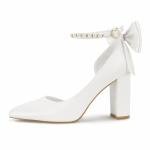 Women's Pearl Ankle Strap Chunky Heels Pumps