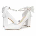 Women's Pearl Ankle Strap Chunky Heels Pumps