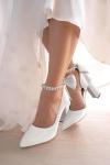 Women's Pearl Ankle Strap Chunky Heels Pumps