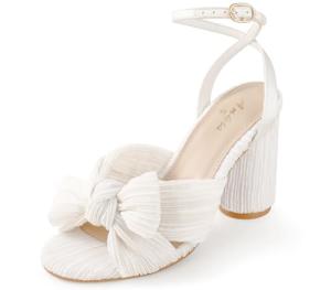 White Gold Chunky Bow Heel Wedding Shoes