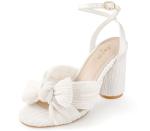 White Gold Chunky Bow Heel Wedding Shoes