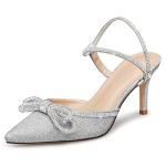 Silver Bow High Heels for Weddings and Parties