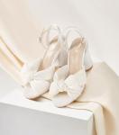White Gold Chunky Bow Heel Wedding Shoes