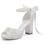 Lace Pearl Peep Toe Wedding High Heel Shoes