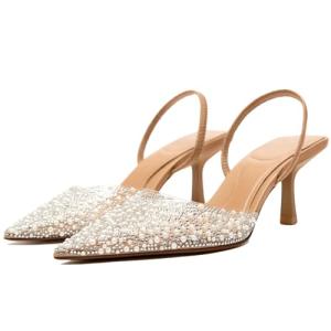 Pearl Pointed Toe Kitten Heels for Weddings
