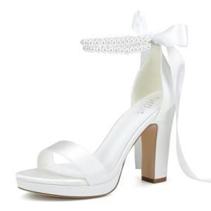 Ivory Pearl Open Toe Wedding Platform Heels