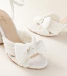 White Gold Chunky Bow Heel Wedding Shoes