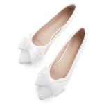 Women’s White Bowknot Pointed Toe Flats