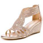 Sparkly Rhinestone Open Toe Wedge Sandals