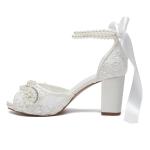 Lace Pearl Peep Toe Wedding High Heel Shoes