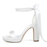 Ivory Pearl Open Toe Wedding Platform Heels
