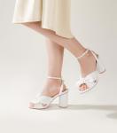 White Gold Chunky Bow Heel Wedding Shoes