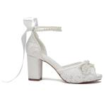 Lace Pearl Peep Toe Wedding High Heel Shoes