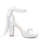 Ivory Pearl Open Toe Wedding Platform Heels