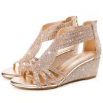 Sparkly Rhinestone Open Toe Wedge Sandals