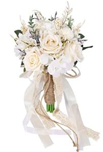 CEWOR White Champagne Rose Wedding Bouquets