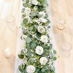 2 Pack 13Ft Eucalyptus and White Rose Garland