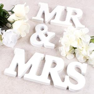 White Wooden Mr and Mrs Wedding Table Signs