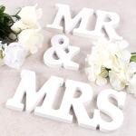 White Wooden Mr and Mrs Wedding Table Signs