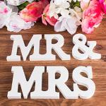 White Wooden Mr and Mrs Wedding Table Signs