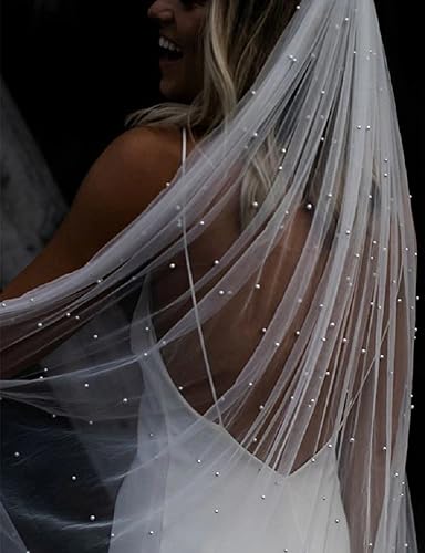 Pearl Chapel Length Wedding Bridal Veil Ivory