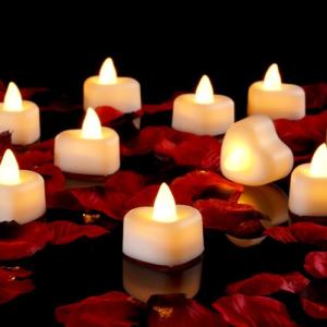 1000 Artificial Rose Petals and Heart LED Candles